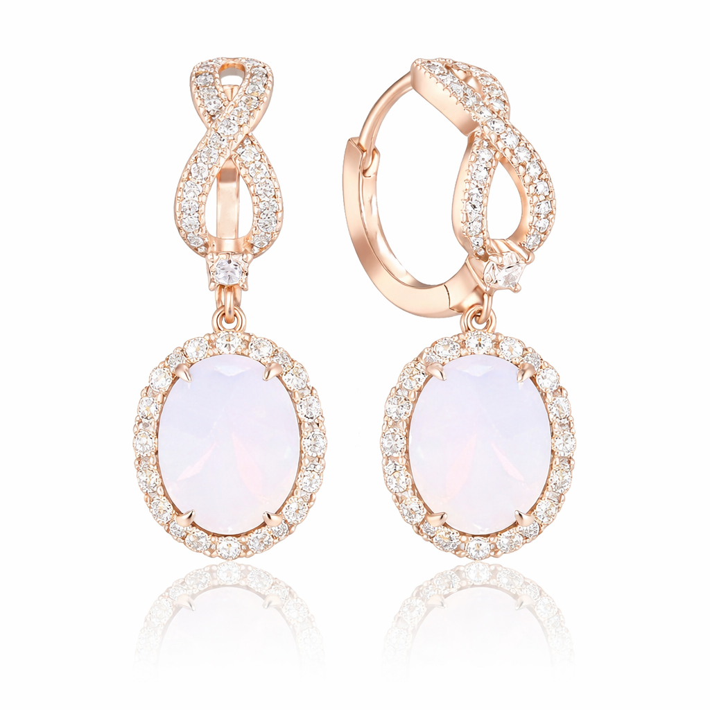 PRE-ORDER - 925 Sterling Silver Oval Halo White Moonstone Infinity Drop Earrings