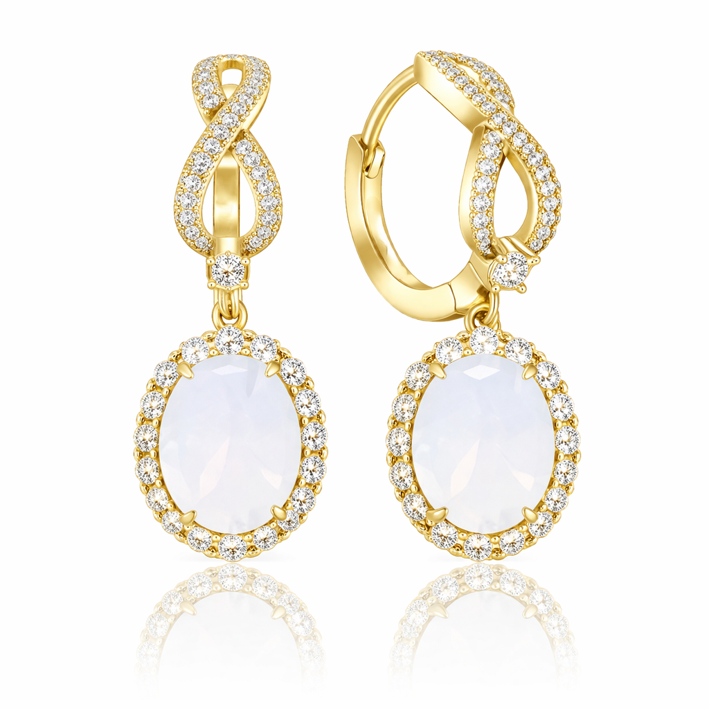 PRE-ORDER - 925 Sterling Silver Oval Halo White Moonstone Infinity Drop Earrings