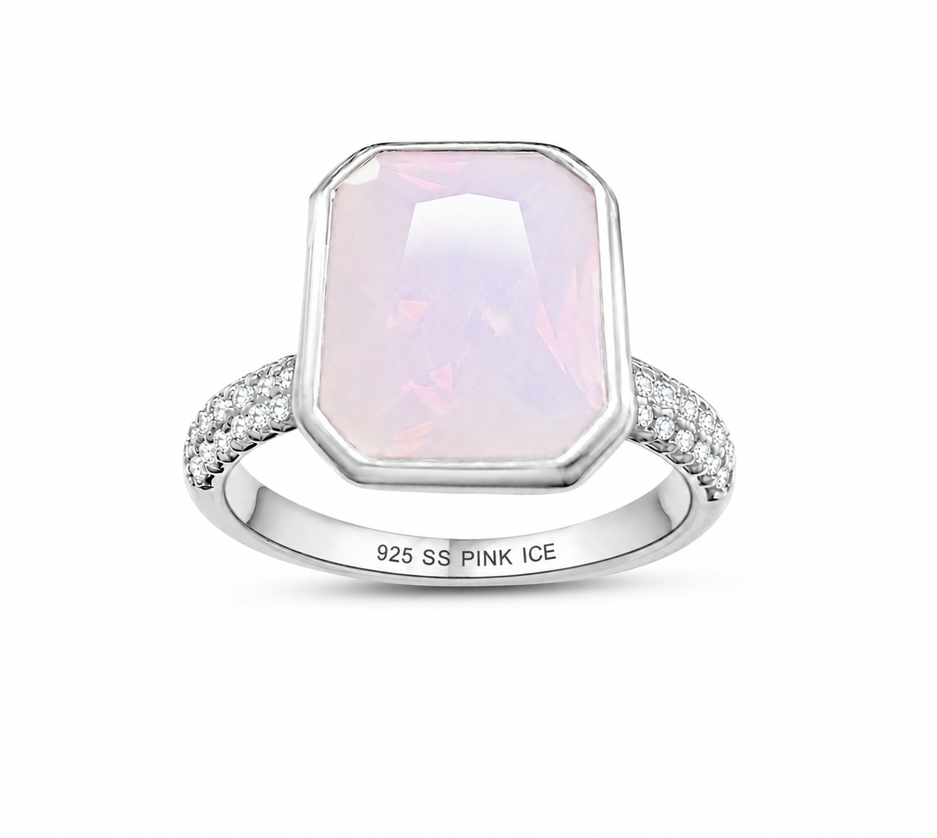 925 Sterling Silver Pink Moonstone Bezel Ring (Rhodium or Rose Gold)