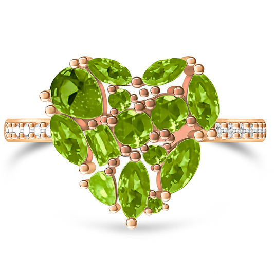 925 Sterling Silver Peridot CZ Cluster Heart Ring