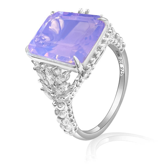 925 Sterling Silver Pink Moonstone Beaded Shank Ring