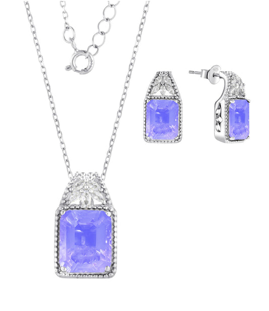 925 Sterling Silver Pink Moonstone Beaded Pendant Necklace & Earrings Set