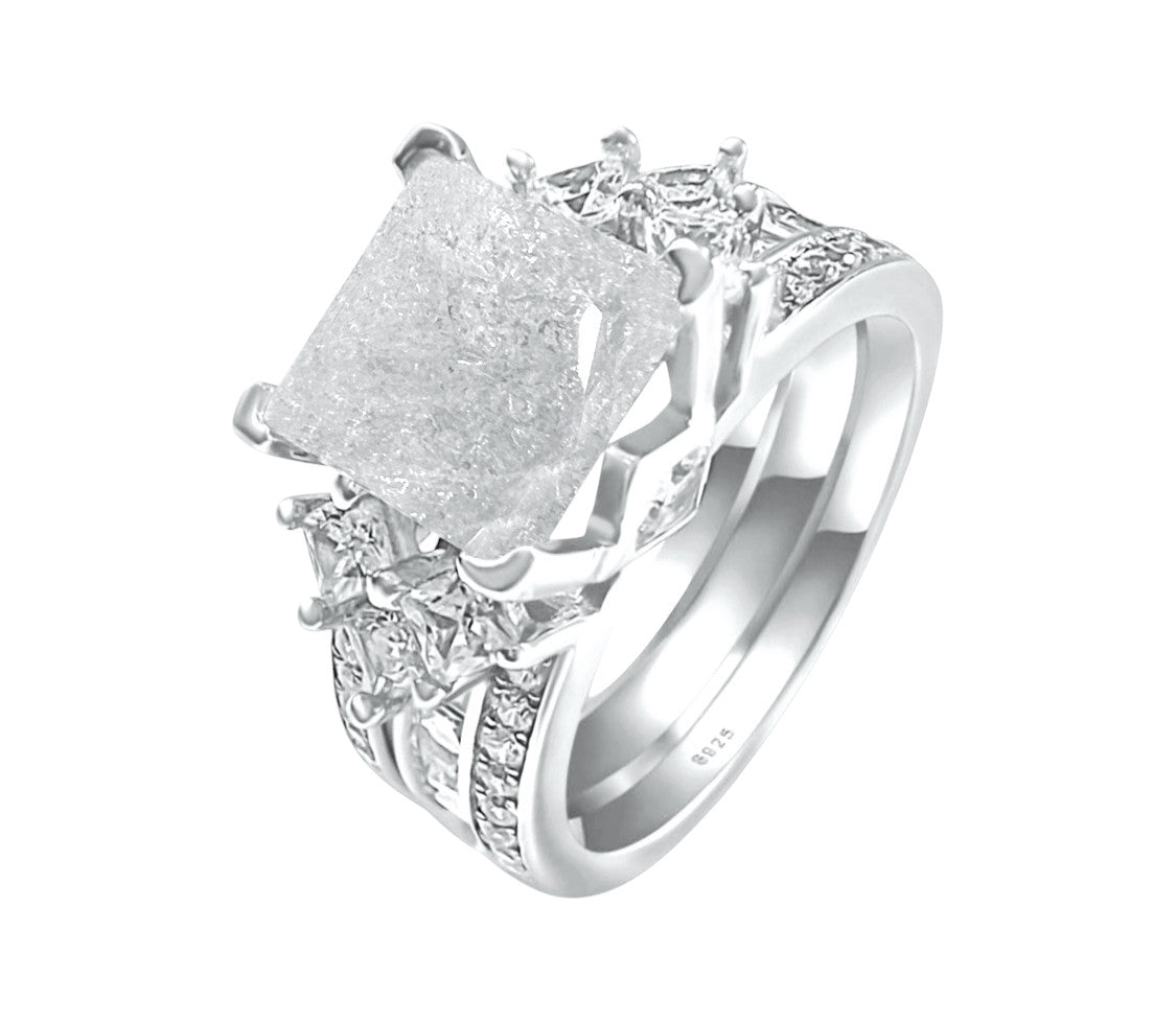 925 Sterling Silver Princess Cut, White Ice Cz Tri-Band Ring