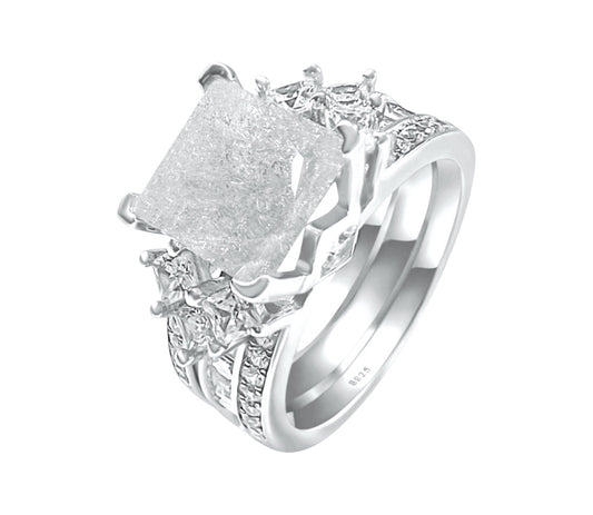 925 Sterling Silver Princess Cut, White Ice Cz Tri-Band Ring