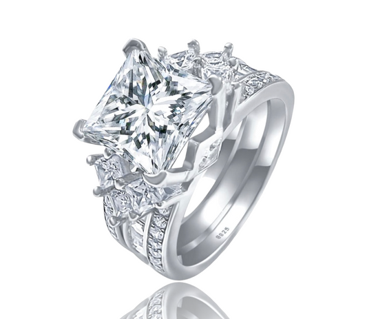 925 Sterling Silver Princess Cut, Diamond CZ Tri-Band Ring
