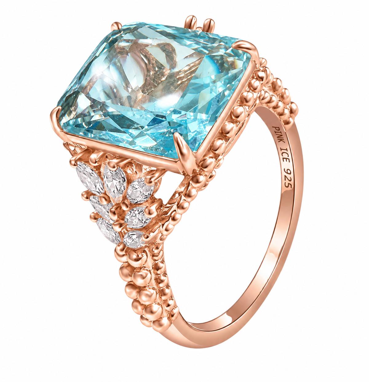 PRE-ORDER - 925 Sterling Silver Sea Foam Crystal Beaded Shank Ring on Rose Gold