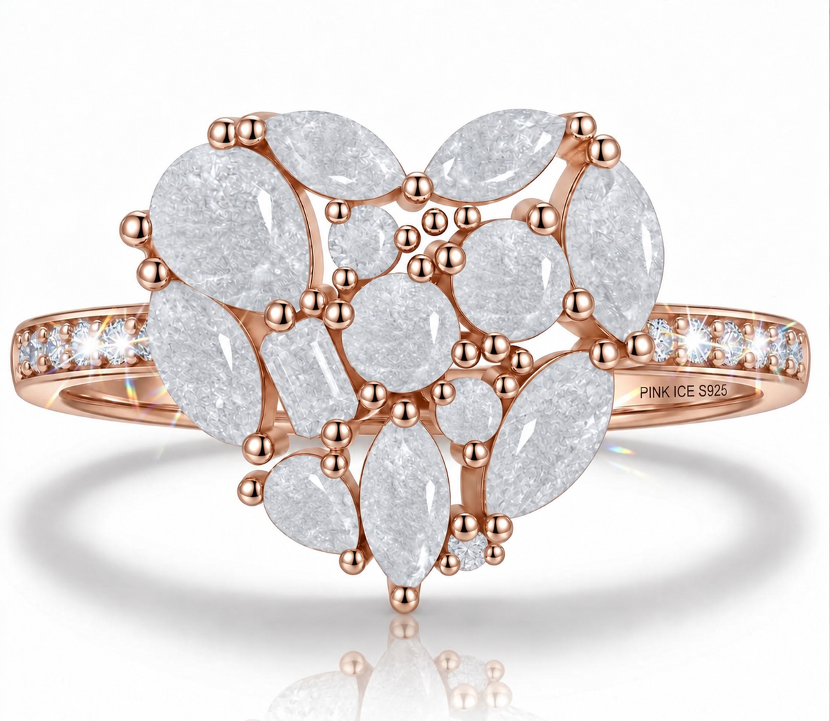 PRE-ORDER - 925 Sterling Silver White Ice Cluster Heart Ring (Chose your Plating)