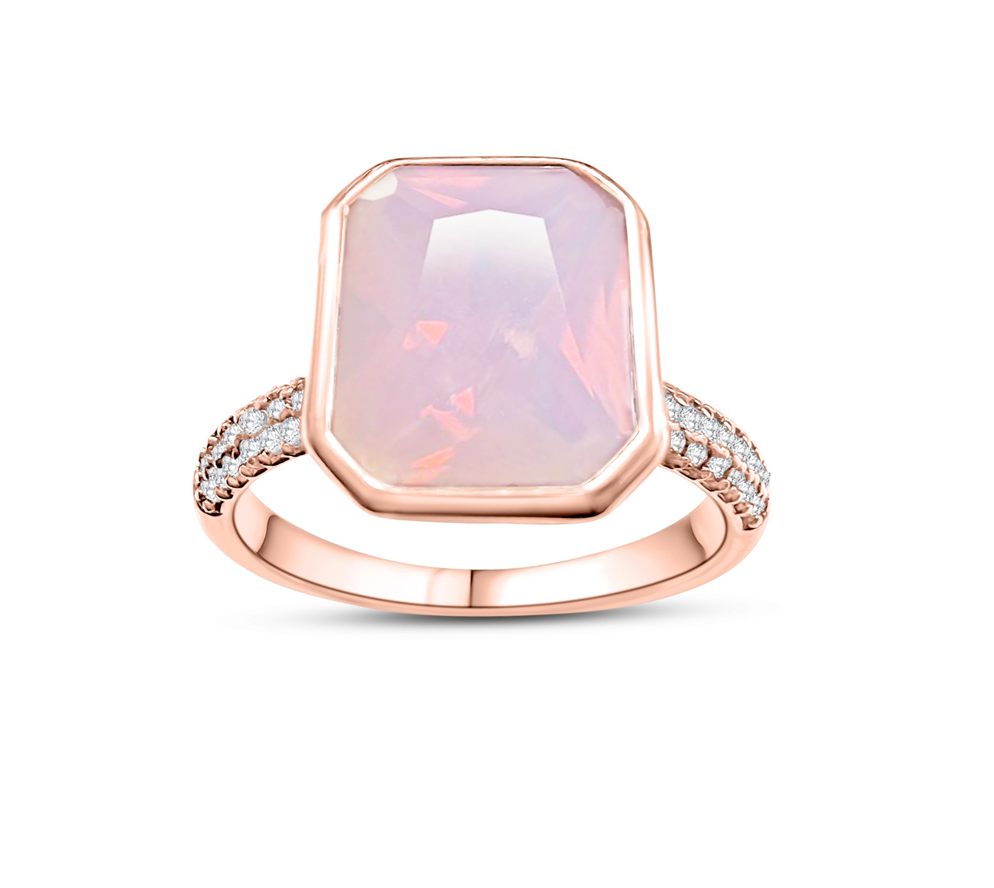 Pink Moonstone Bezel Ring (Rhodium or Rose Gold)