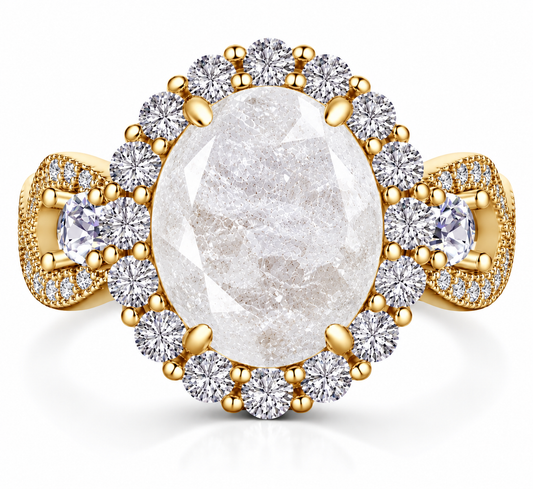 925 Sterling Silver Infinity Oval Cut White Ice & Diamond CZ Ring on Yellow Gold