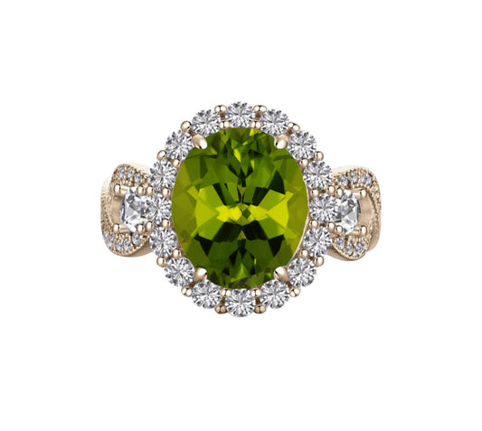 925 Sterling Silver Infinity Oval Cut Peridot CZ Ring