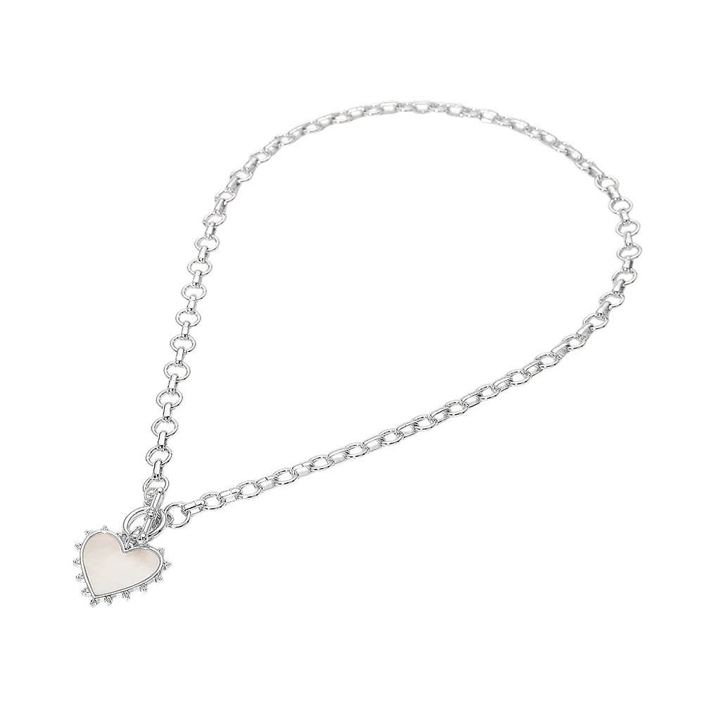 Mother of Pearl Inspired Radiant Heart Toggle Chain Necklace