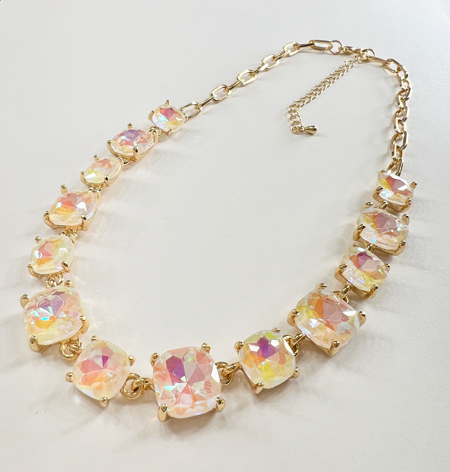 AB Crystal Chain Link Necklace - Durable Zinc Steel Design