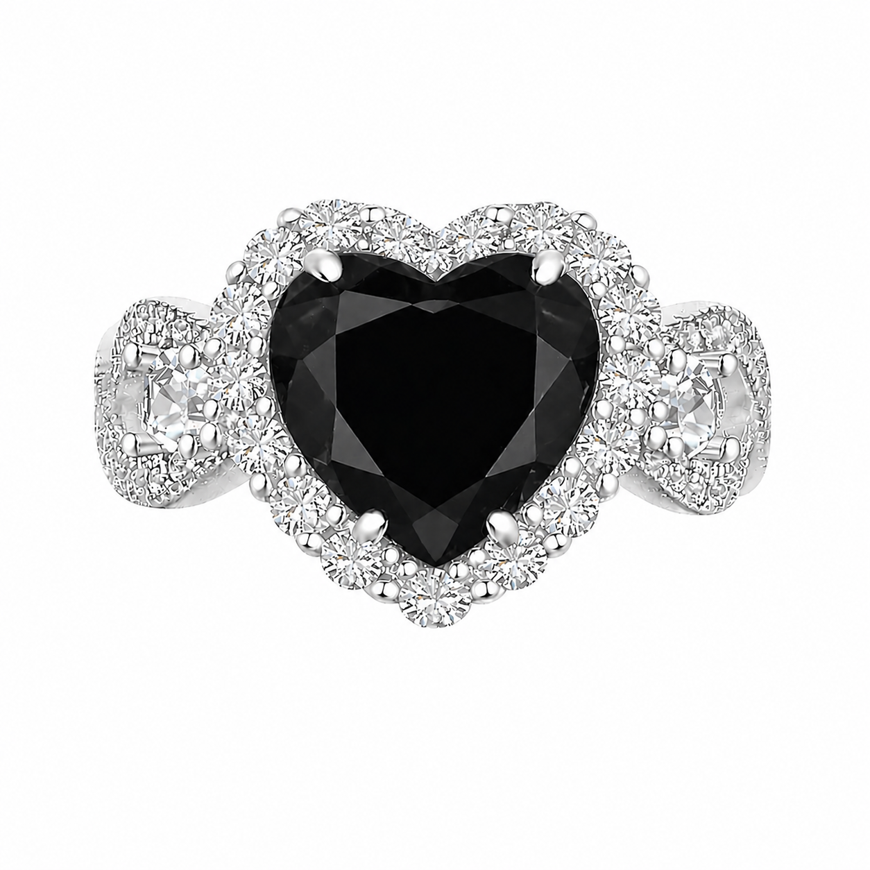 Black Onyx Halo Heart Infinity Ring