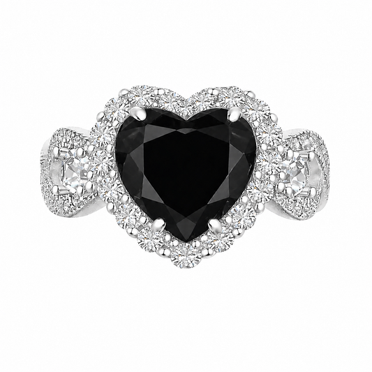 Black Onyx Halo Heart Infinity Ring