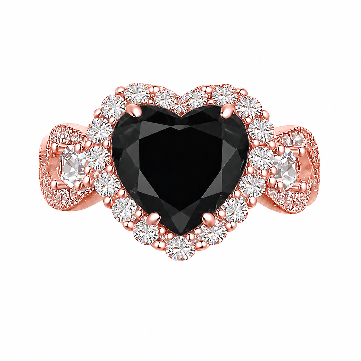 Black Onyx Halo Heart Infinity Ring