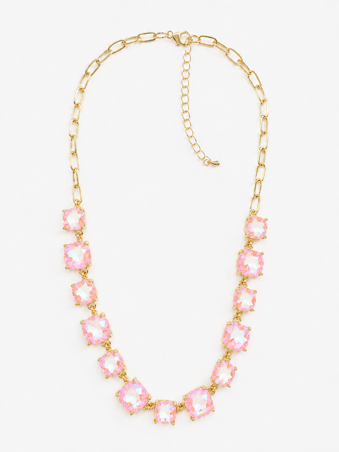 Blush Pink AB Crystal Chain Link Necklace - Durable Zinc Steel Design