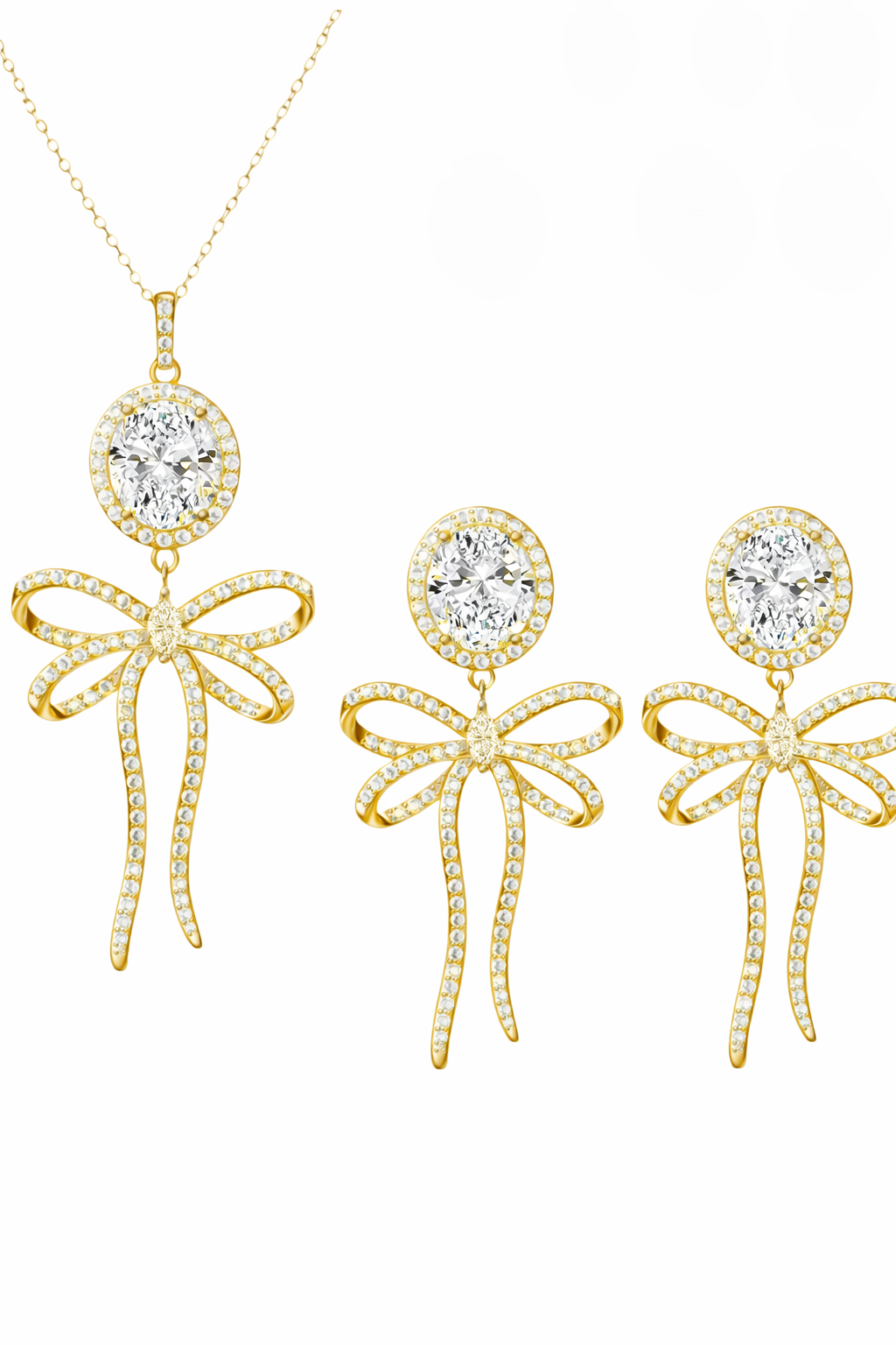 PRE-ORDER - 925 Sterling Silver Bow Tie Necklace & Earrings Set (Choose your Stone Color)