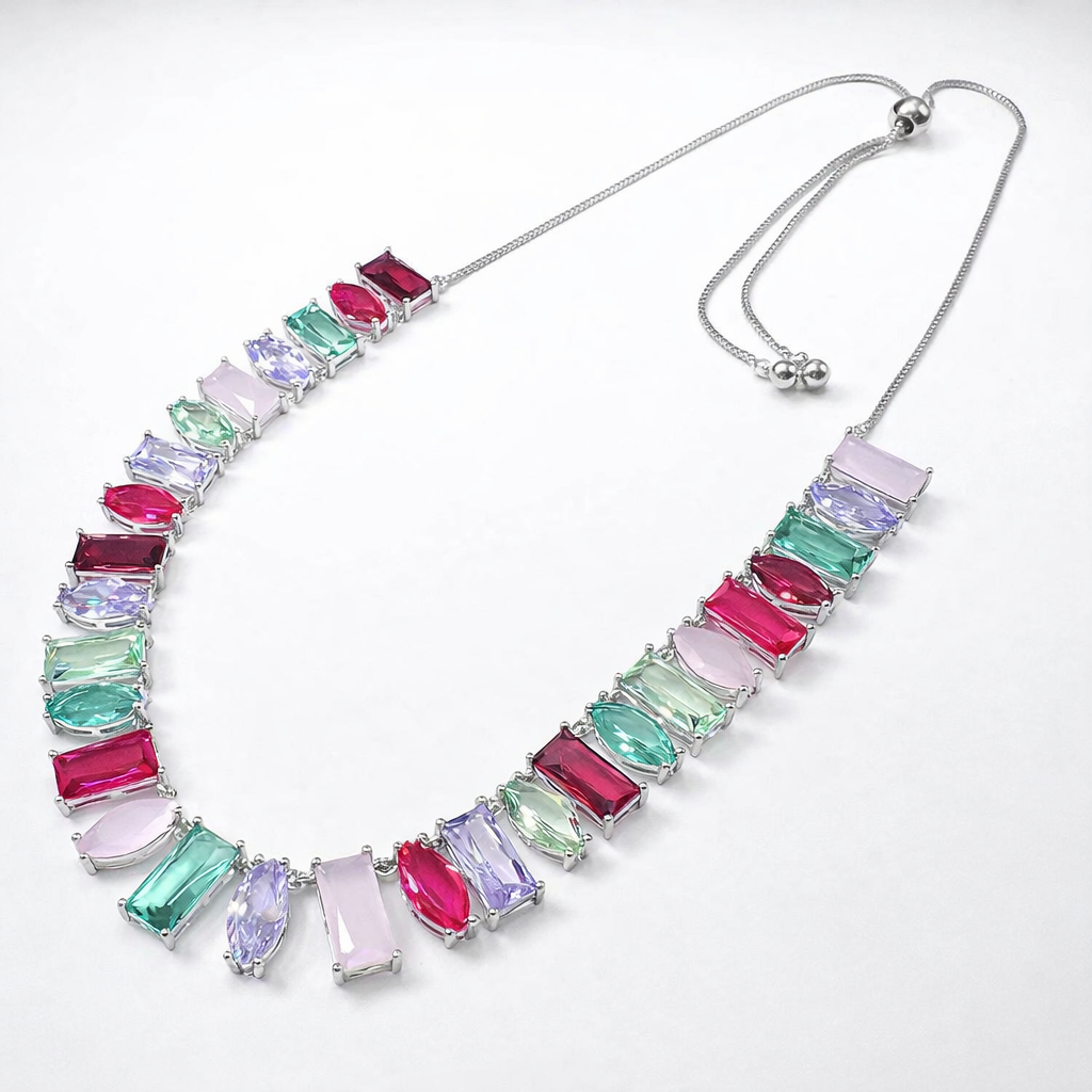 Candy Gem Statement Necklace - Rhodium Plated