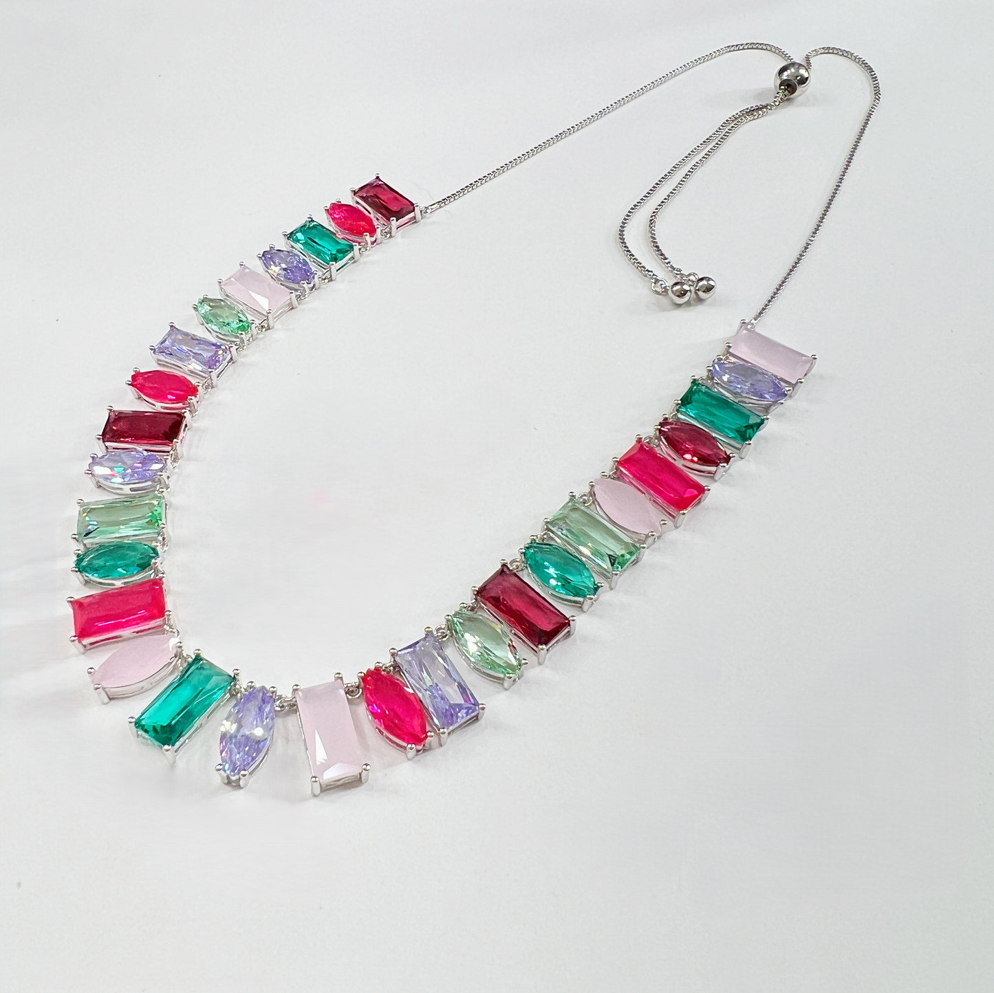 Candy Gem Statement Necklace - Rhodium Plated