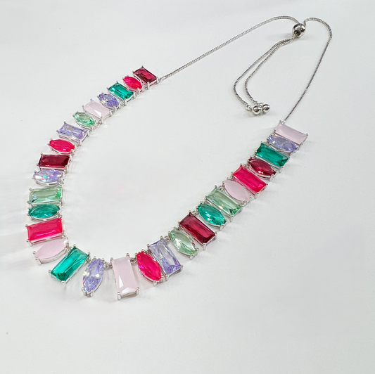 Candy Gem Statement Necklace - Rhodium Plated