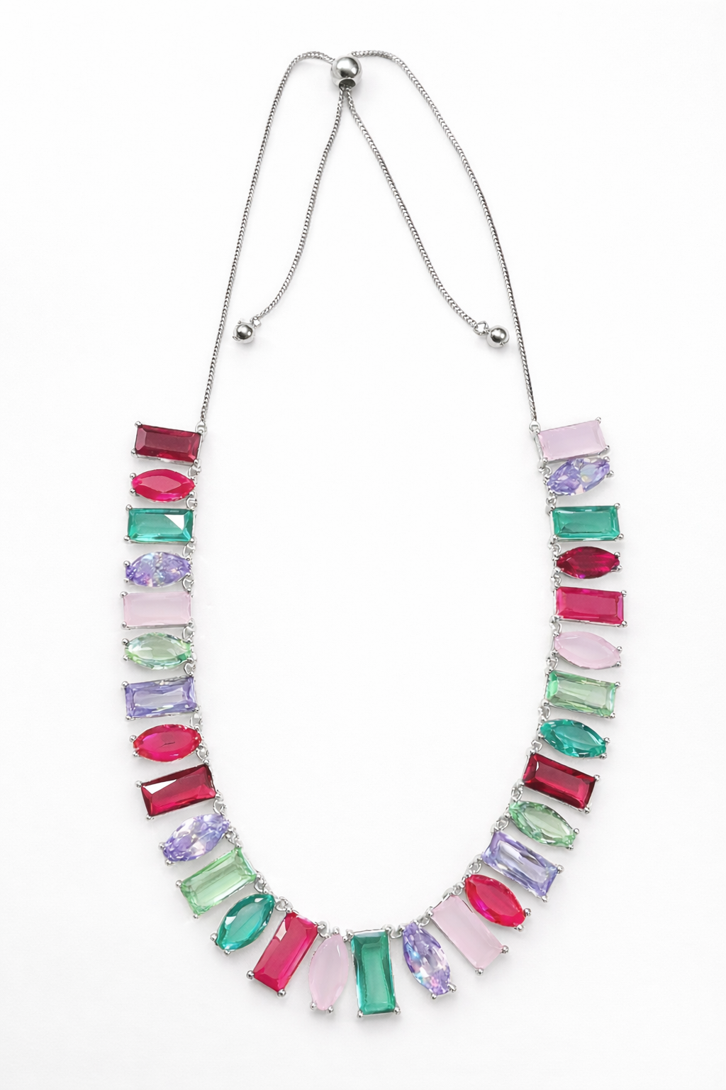 Candy Gem Statement Necklace - Rhodium Plated