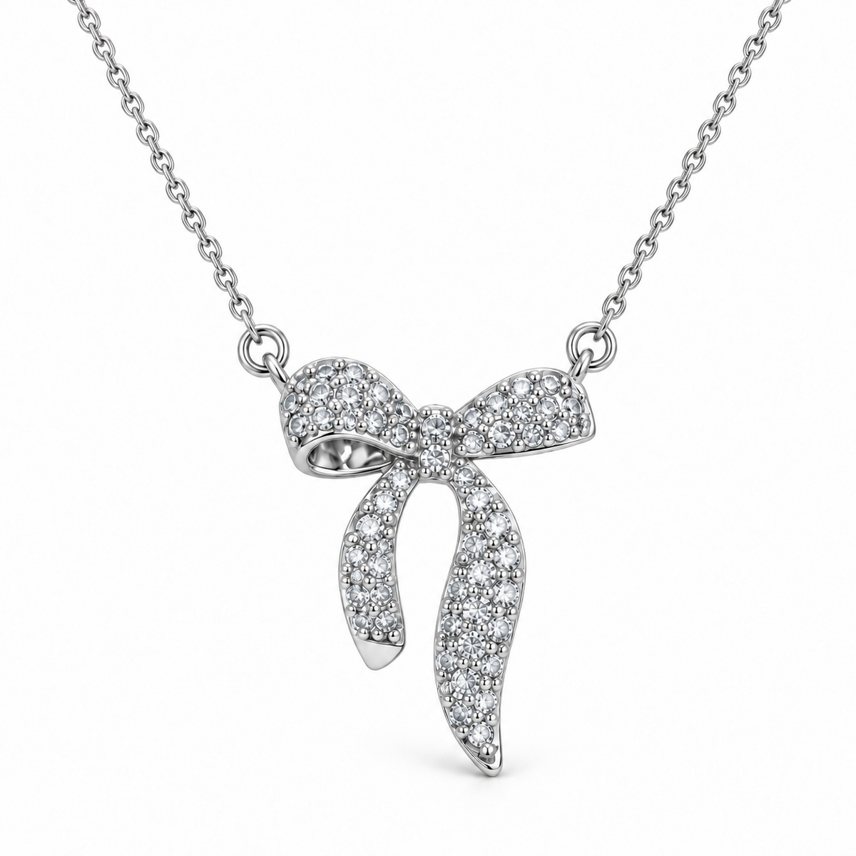Classic Crystal Bow Charm Necklace