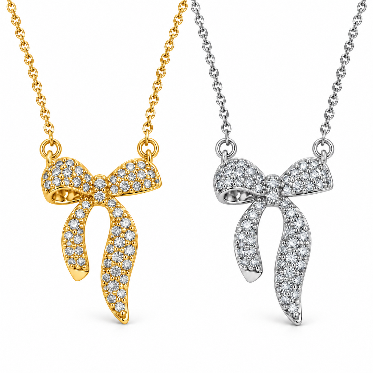 Classic Crystal Bow Charm Necklace