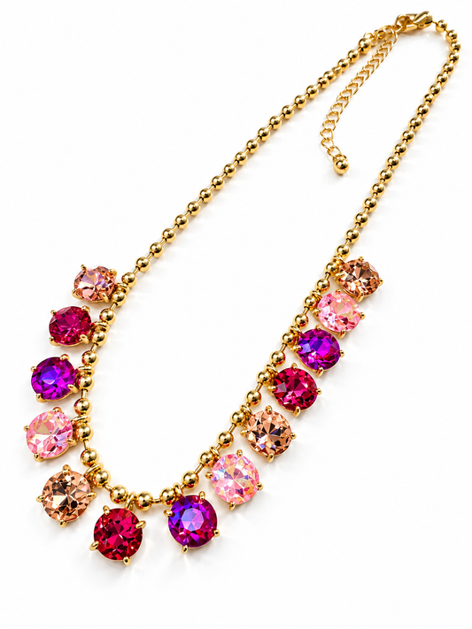 Rainbow Crystal Ball Beaded Chain Necklace - Durable Zinc Steel Design
