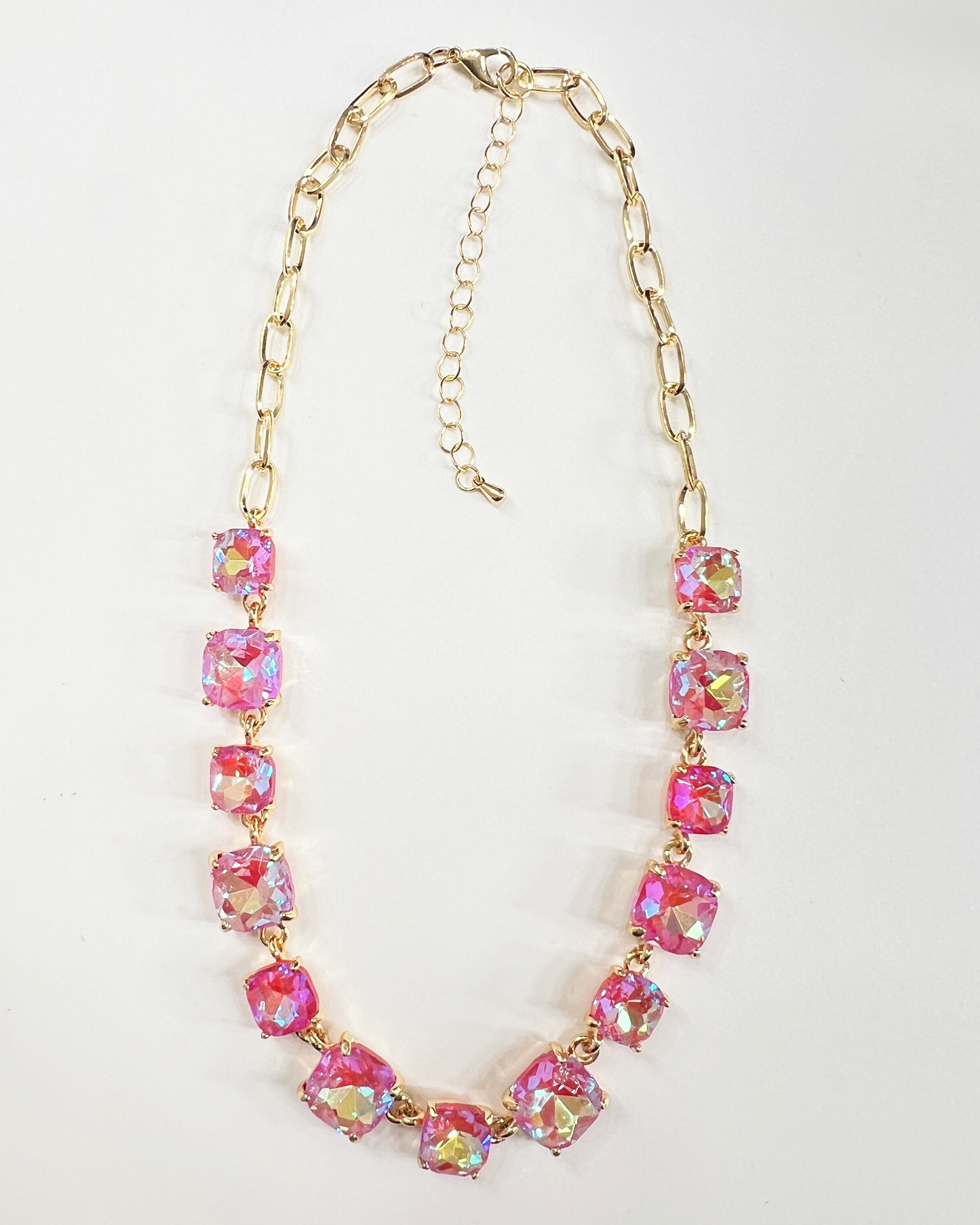 Coral AB Crystal Chain Link Necklace - Durable Zinc Steel Design