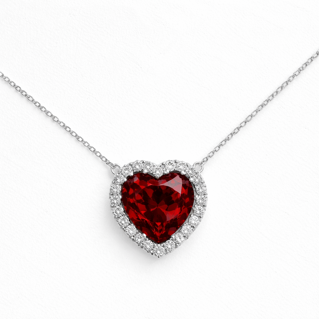 Crimson Heart Halo Necklace (Choose your plating)