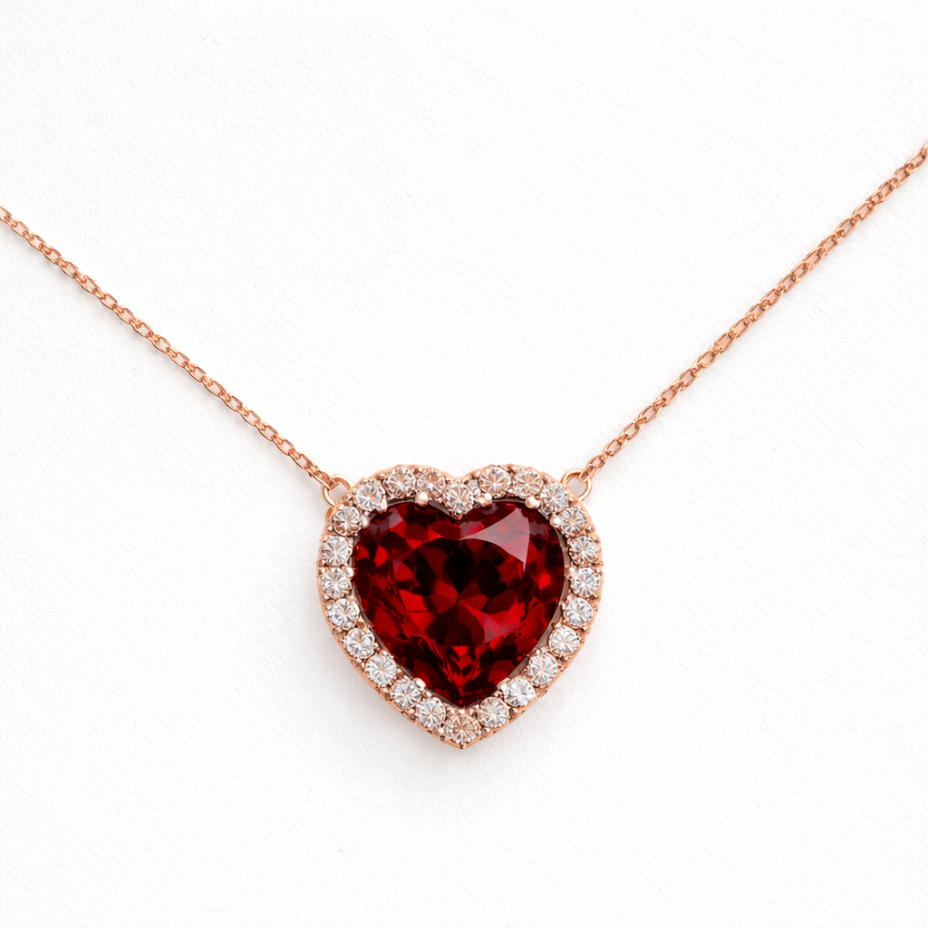 Crimson Heart Halo Necklace (Choose your plating)
