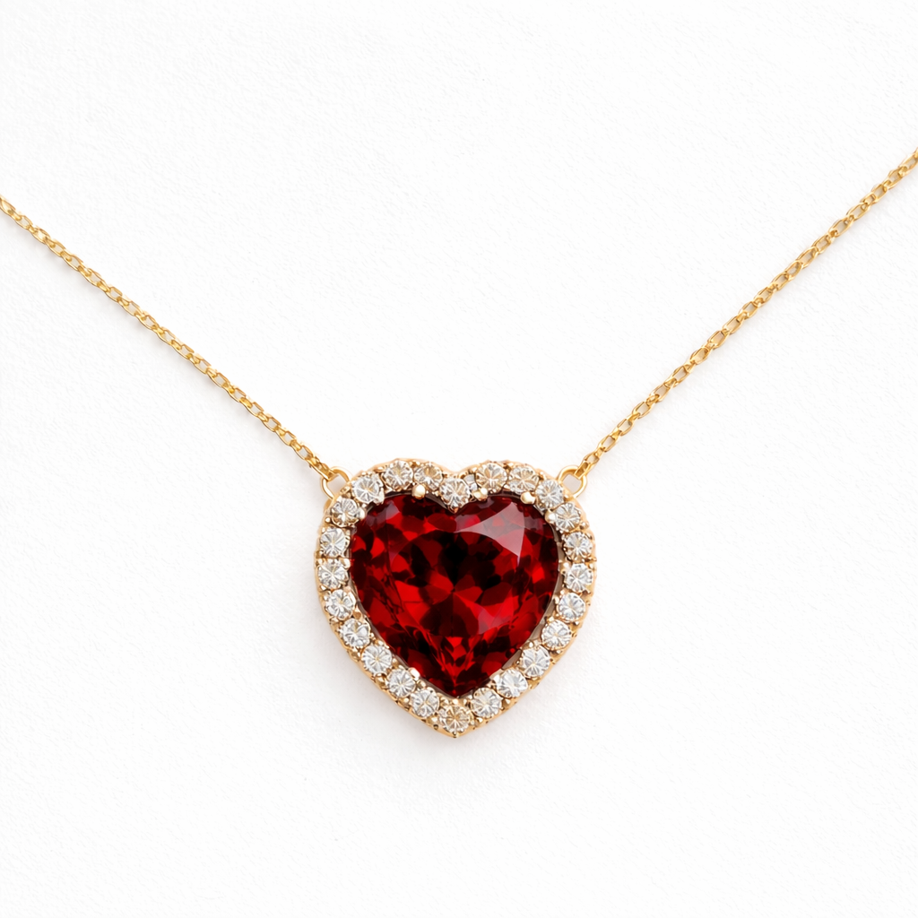 Crimson Heart Halo Necklace (Choose your plating)