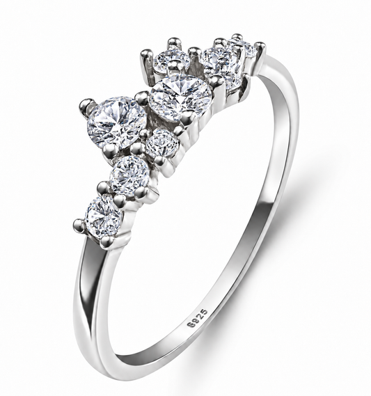 Dainty Sterling Silver Diamond Cubic Zirconia Cluster Ring