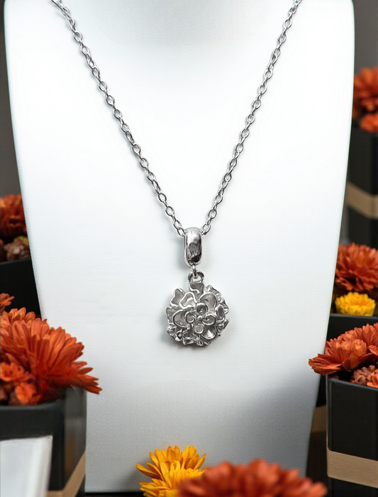 Dainty 925 Solid Sterling Silver Marigold Pendant Necklace