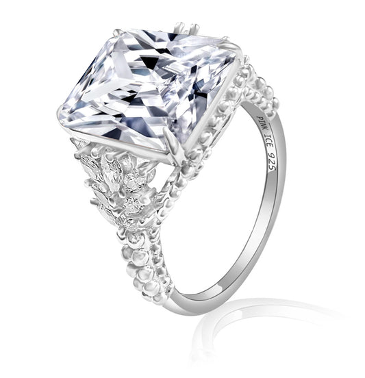 925 Sterling Silver Diamond CZ Beaded Shank Ring