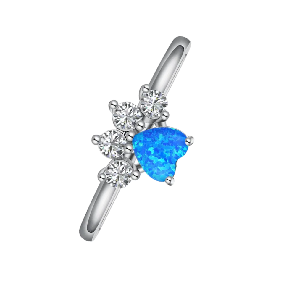 925 Sterling Silver Dog Cat Puppy Kitten Paw Ring - Blue Opal