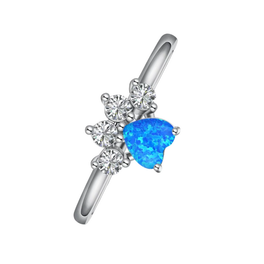 925 Sterling Silver Dog Cat Puppy Kitten Paw Ring - Blue Opal