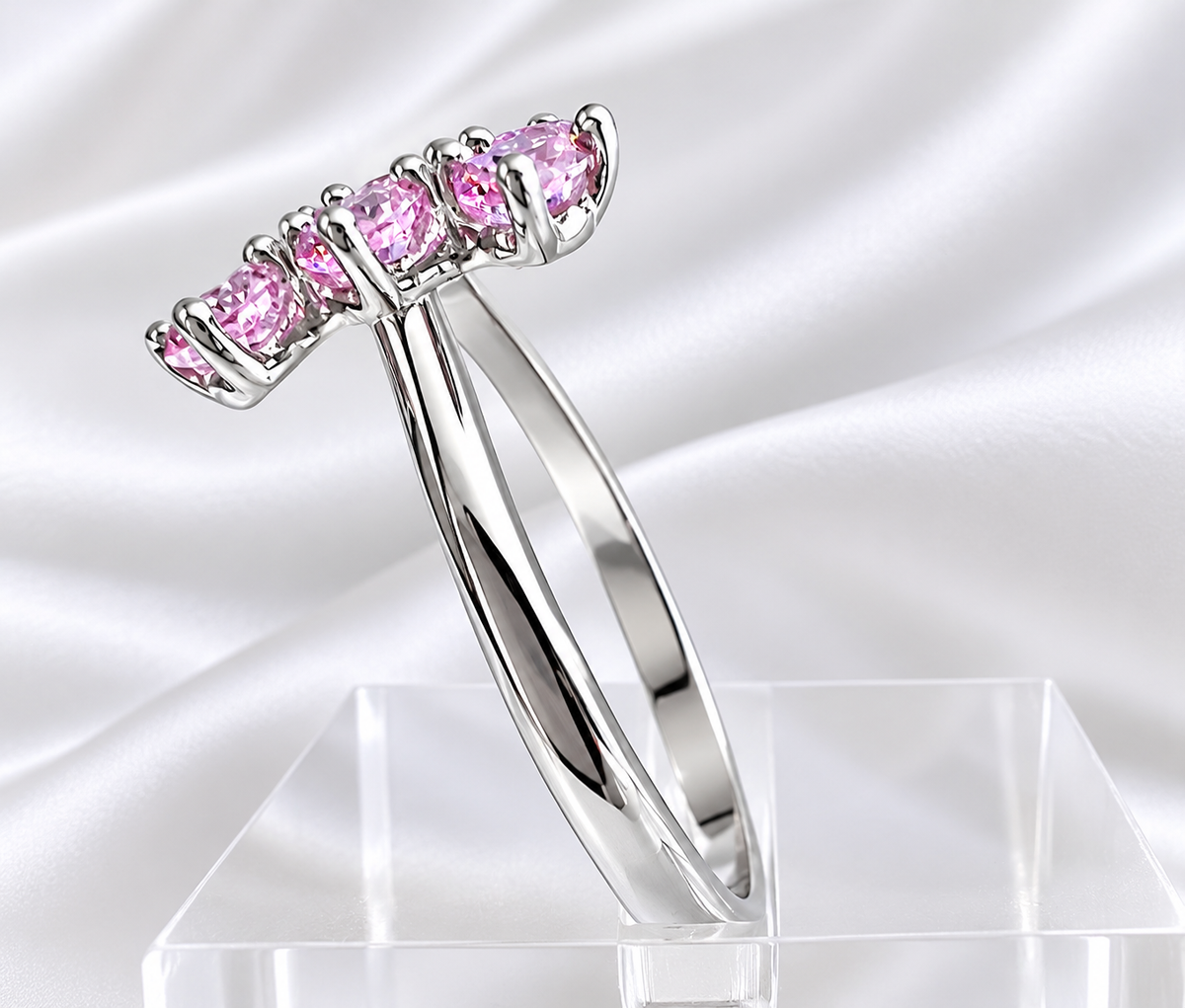 Sterling Silver Pink Split Cubic Zirconia Ring