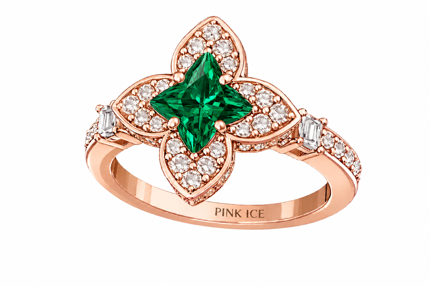 Emerald Green Celestial Clover Halo Ring