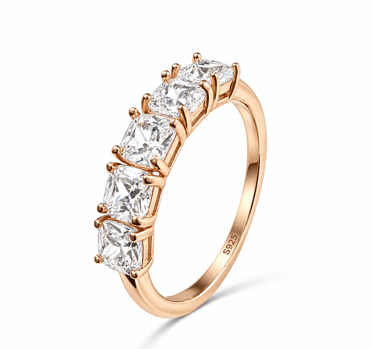 Sterling Silver Princess Cut Diamond Cubic Zirconia Wedding Band in Rose Gold