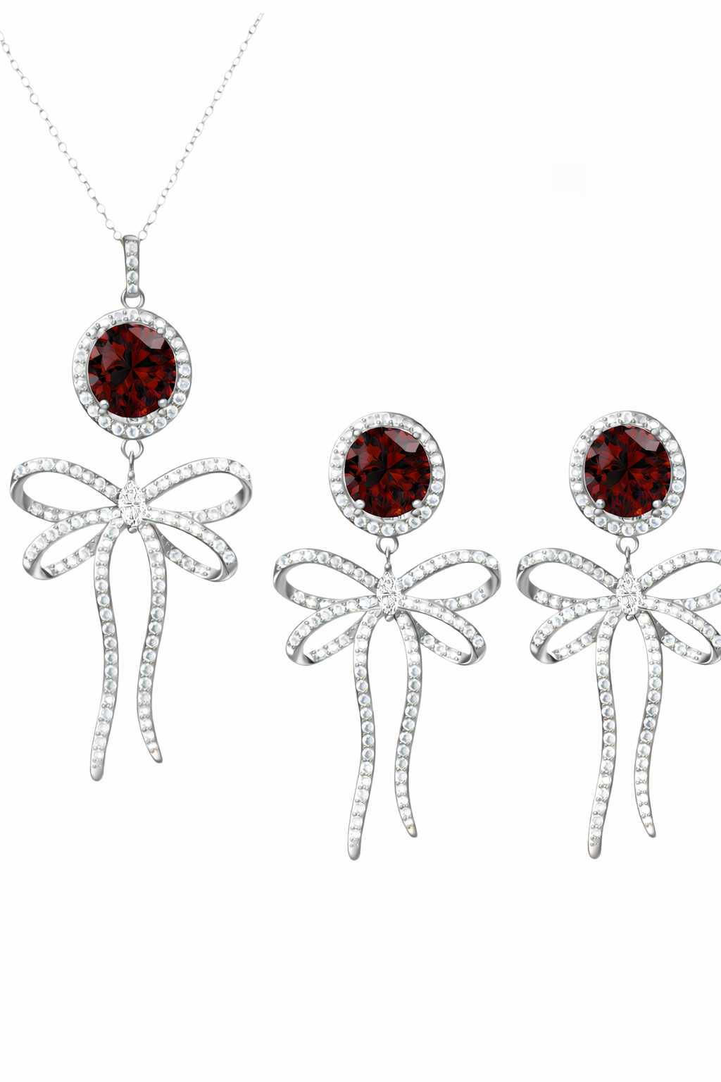PRE-ORDER - 925 Sterling Silver Bow Tie Necklace & Earrings Set (Choose your Stone Color)