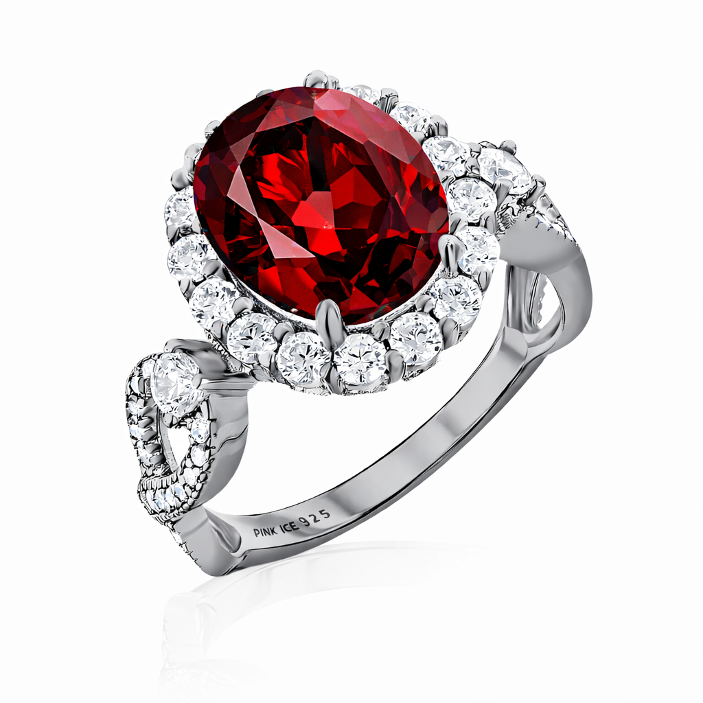 925 Sterling Silver Oval Cut Garnet Red Infinity Band Ring on Black Gold