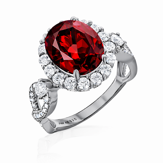 925 Sterling Silver Oval Cut Garnet Red Infinity Band Ring on Black Gold