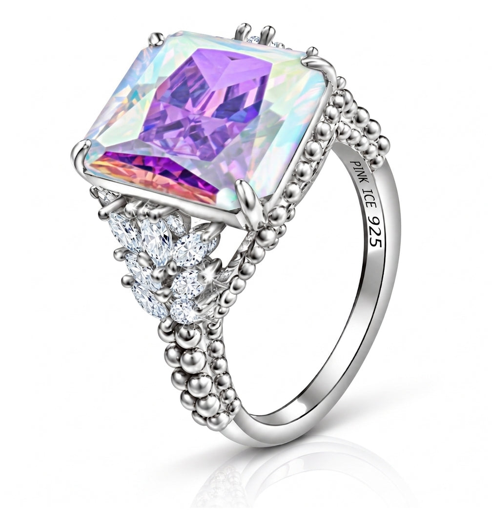 PRE-ORDER - 925 Sterling Silver AB CZ (Aurora Borealis) Beaded Shank Ring