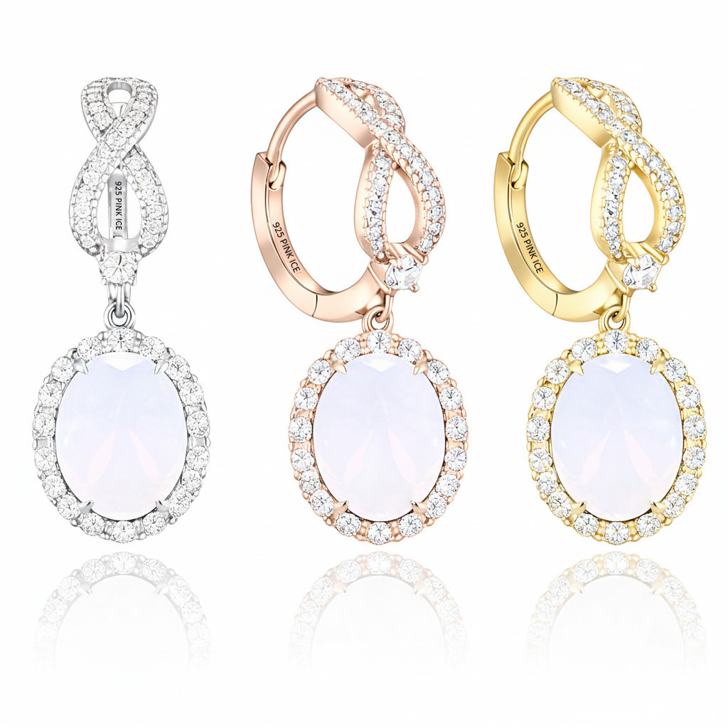 PRE-ORDER - 925 Sterling Silver Oval Halo White Moonstone Infinity Drop Earrings