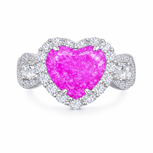 PRE-ORDER - Hot Pink Ice Crystal Halo Heart Infinity Ring (Choose your plating)