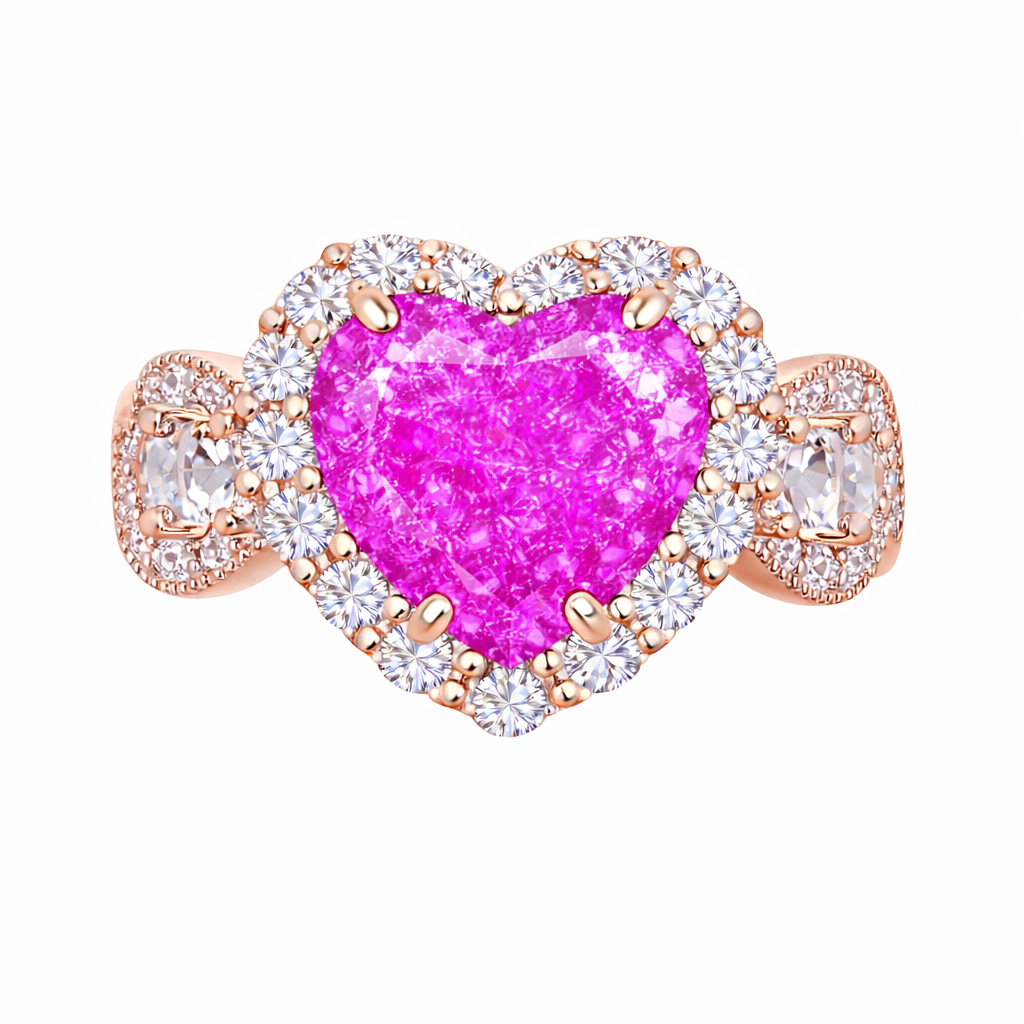 PRE-ORDER - Hot Pink Ice Crystal Halo Heart Infinity Ring (Choose your plating)