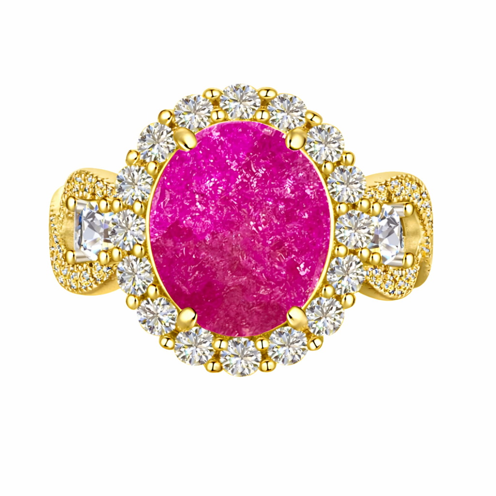 *PRE-ORDER - 925 Sterling Silver Infinity Oval Cut Hot Pink Ice & Diamond CZ Ring (Choose your plating)