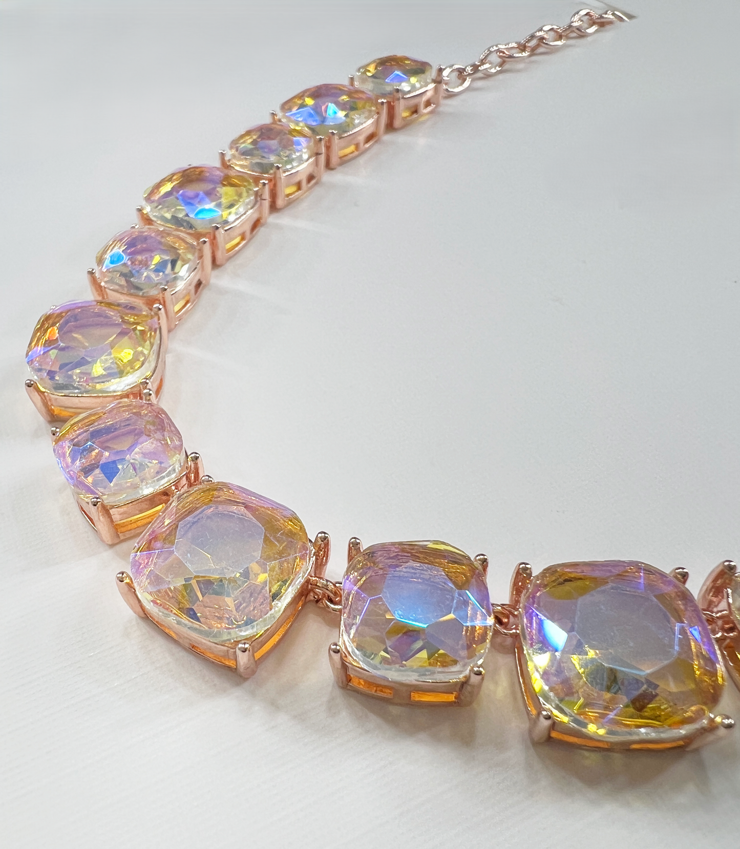 Iridescent Aurora Borealis Statement Necklace on Rose Gold