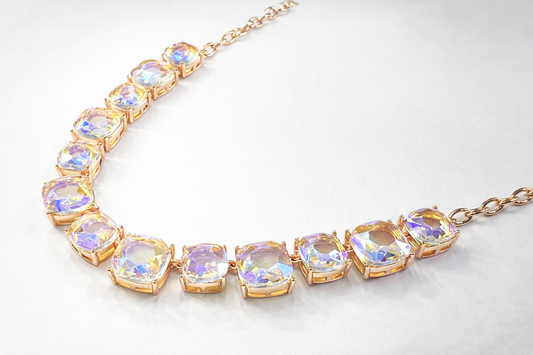 Iridescent Aurora Borealis Statement Necklace on Rose Gold